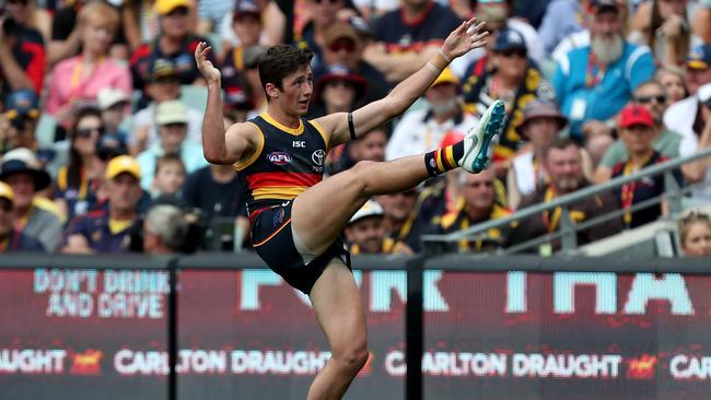 Chayce Jones on debut against Hawthorn last year. Picture: James Elsby/AFL Photos