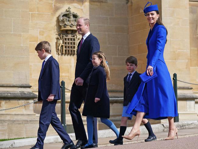Princess Catherine and her family arrive at last year’s Easter Mattins Service at St George’s Chapel, Windsor Castle. Picture: AFP