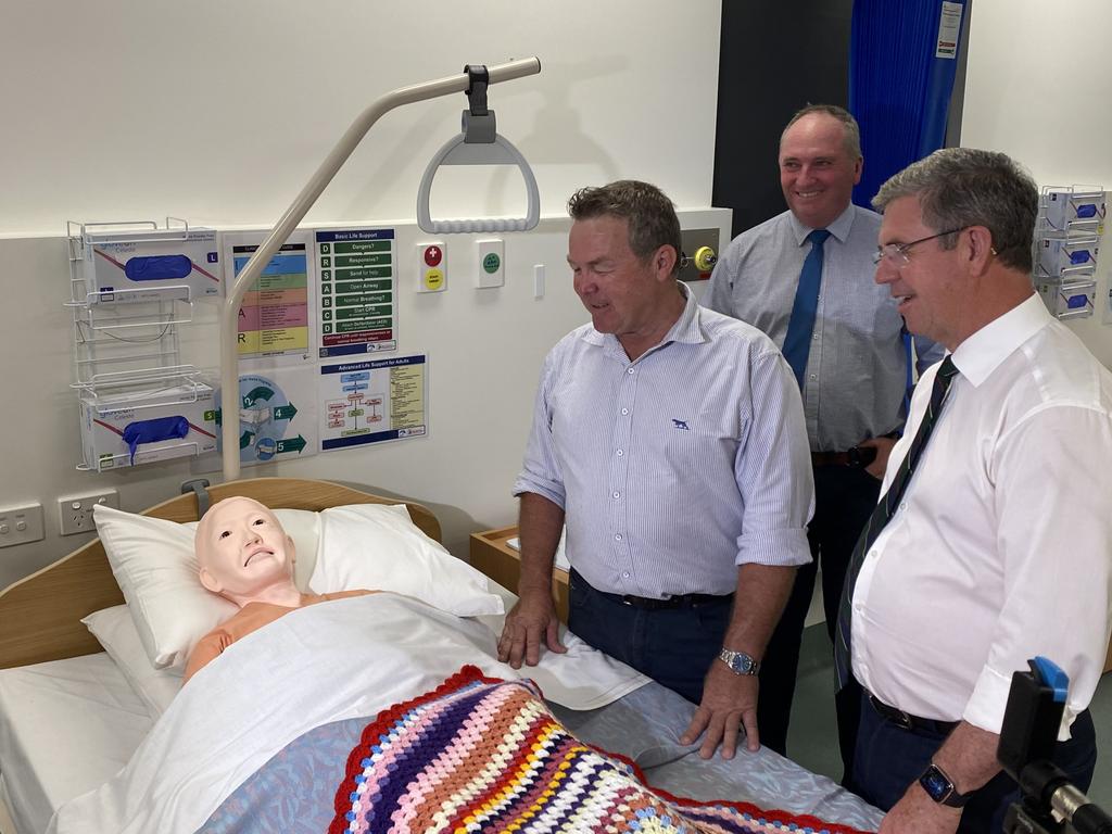 Deputy Prime Minister Barnaby Joyce was with LNP Flynn candidate Colin Boyce and Regional Health Minister David Gillespie to make a local health announcement in Gladstone. Picture: Nilsson Jones