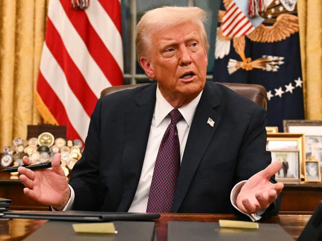 US President Donald Trump speaks to journalists about TikTok as he signs executive orders in the Oval Office of the White House in Washington, DC, on January 20, 2025. Picture: NewsWire / Jim WATSON / POOL / AFP