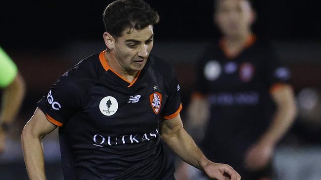 MELBOURNE, AUSTRALIA - SEPTEMBER 24: Jonas Markovski of the Roar in action during the Australia Cup 2023 Semi Final match between Melbourne Knights and Brisbane Roar at Knights Stadium, on September 24, 2023 in Melbourne, Australia. (Photo by Jonathan DiMaggio/Getty Images)