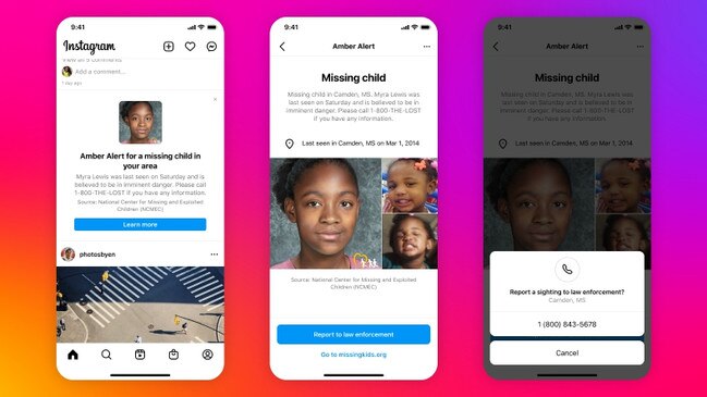 Meta's photo-sharing app Instagram has announced plans to launch "amber alerts" for missing children in Australia.