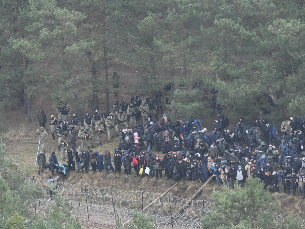 Migrants gather at the Belarusian-Polish border on November 8, 2021. Picture: Polish Defence Ministry