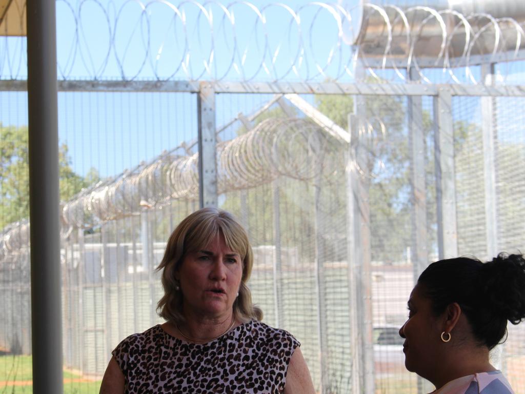 Chief Minister Eva Lawler and Territory Families Minister Ngaree Ah Kit took a look behind the razor wire on Wednesday. Picture: Jason Walls