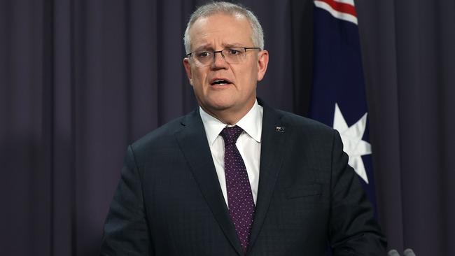 Scott Morrison during a press conference after the National Cabinet meeting. Picture: NCA NewsWire / Gary Ramage