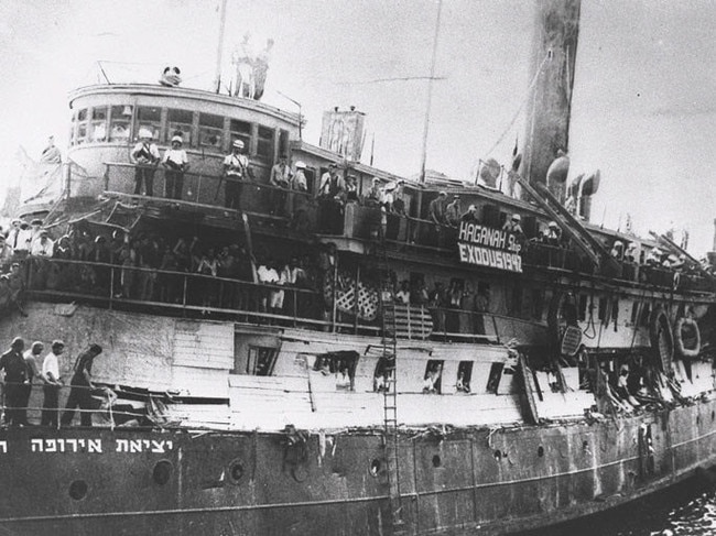 Jewish immigrants arrive at Haifa on the Exodus 1947. Picture: AFP