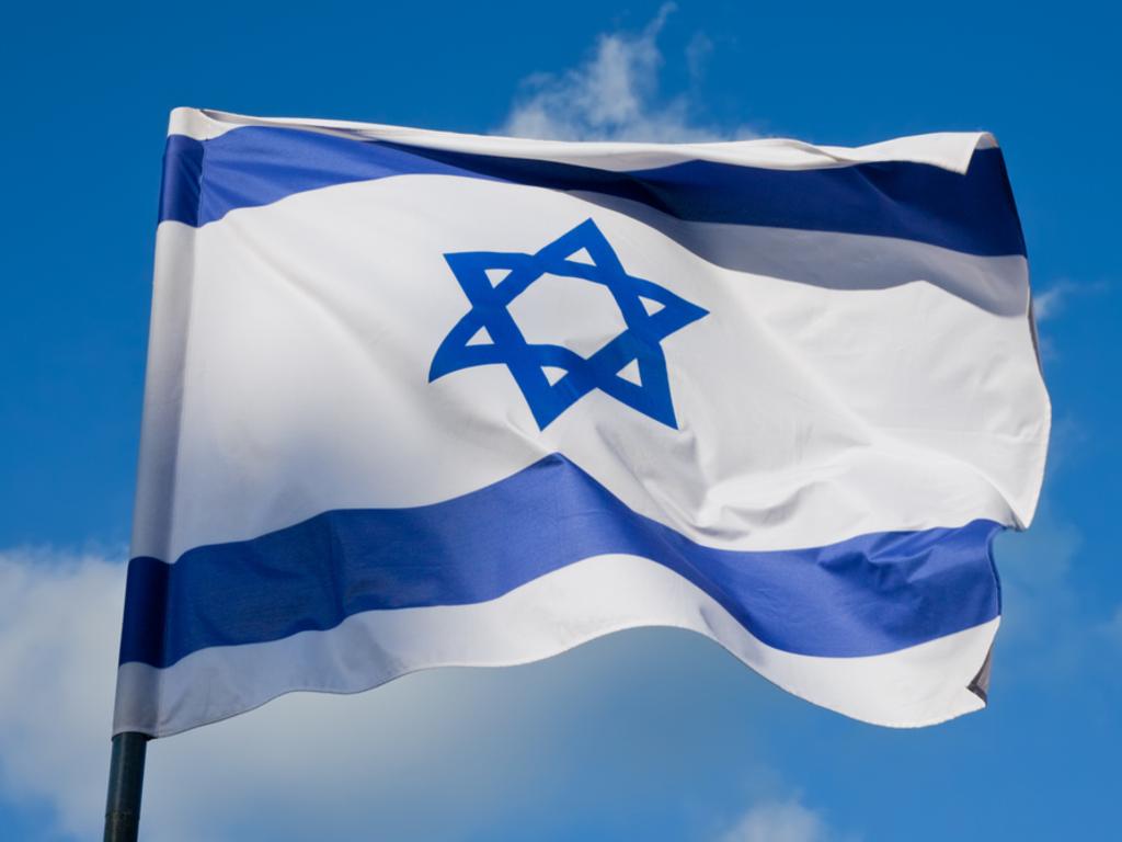 Flag of Israel, depicts a blue Star of David on a white background, between two horizontal blue stripes.