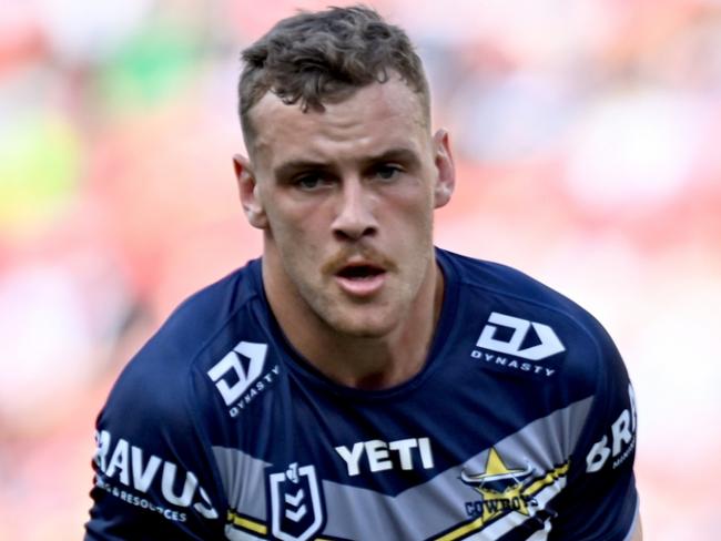 Cowboys rookie sensation Zac Laybutt announced himself onto the NRL stage with an emphatic two-try showing against the Dolphins. Photo by SCOTT DAVIS