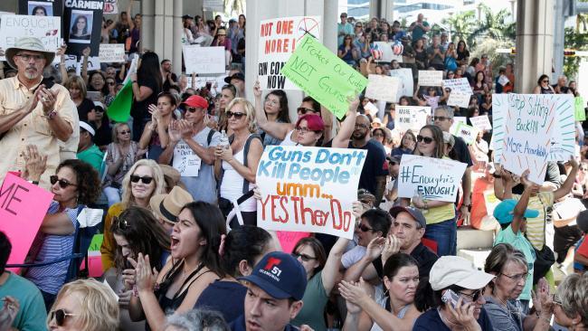 Protesters want gun control after 17 students and teachers were killed by a gunman at Marjory Stoneman Douglas High School in Parkland, Florida. Picture: AFP / Rhona Wise.