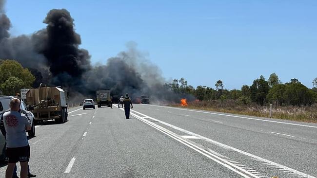 A truck has caught fire on the Bruce Hwy, south of Home Hill