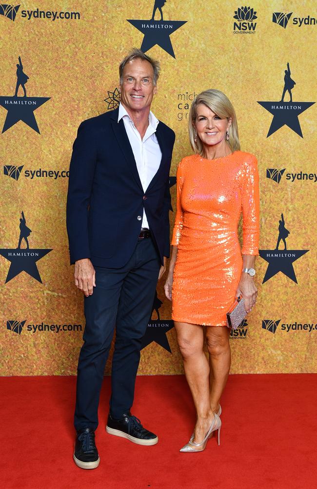 David Panton and Julie Bishop attend Hamilton. Picture: Wendell Teodoro/Getty Images