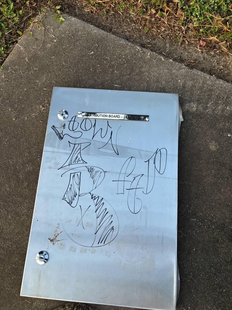 Vandalism to the switchboard following the break-and-enter at the Walker Road Sporting Precinct on April 30, 2025. Picture: Supplied by Keiren O’Brien