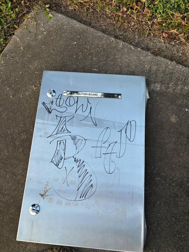 Vandalism to the switchboard following the break-and-enter at the Walker Road Sporting Precinct on April 30, 2025. Picture: Supplied by Keiren O’Brien
