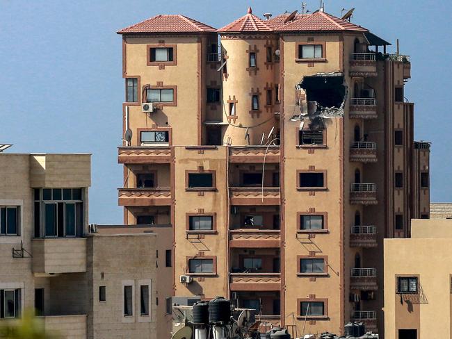 The damage following a strike on the Hajji building, which houses several offices including those of Agence France Presse (AFP) in Gaza City.