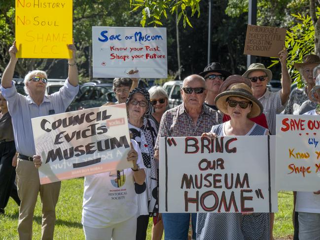 Protest outside Lismore Council chambers with members and supporters of the Richmond River Historical Society. Picture: Peter Derrett