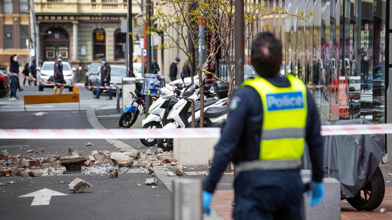 Debris is strewn across Wattle St in Prahran. Picture: Mark Stewart