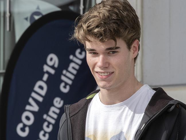 Aaron Galligan, of Hobart, at the mass vaccination clinic at MAC02. Picture: Chris Kidd