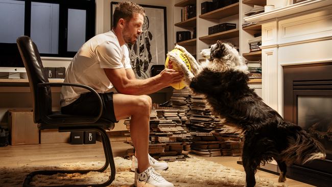 “Being able to switch off is the biggest thing for me,” says Boak at home with his dog Suni. Picture: Matt Turner.