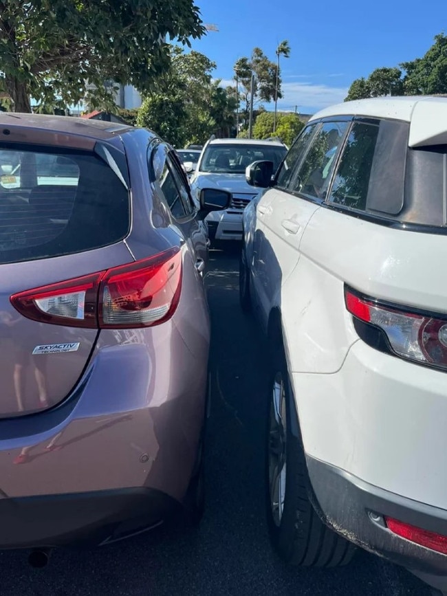 The Mazda driver was appalled by this parking outside Coles. Picture: Facebook