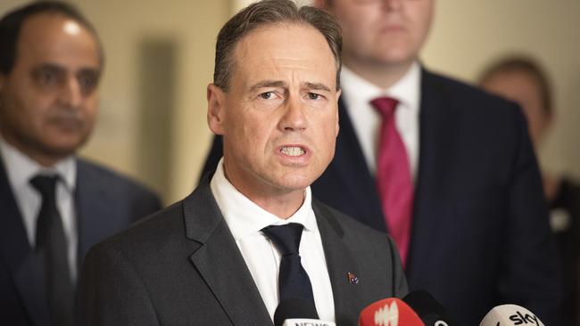 Health Minister Greg Hunt announces the expansion of the subsidised access to melanoma treatment options on the PBS. Picture: Ellen Smith