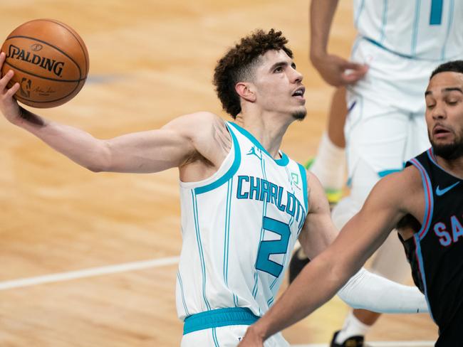 LaMelo Ball was charging towards the NBA rookie of the year award until he fractured his right wrist. Picture: Jacob Kupferman/Getty Images