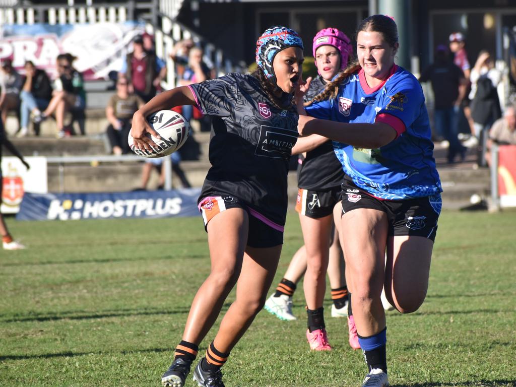 Norths' captain Stevie-Lee Dixson (right) did a mountain of work in defence and then scored the match-winner in the under-17 decider. Photo: Pam McKay