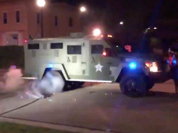 A SWAT vehicle drives through a protest in Wisconsin. Picture: Supplied