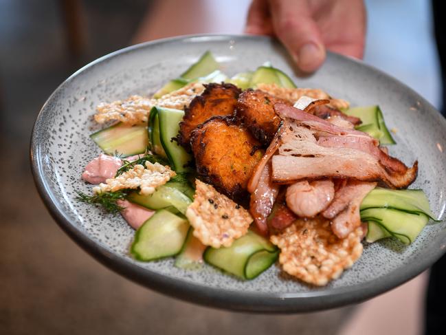 Pumpkin and haloumi fritters at Mr Frankie. Picture : Penny Stephens.