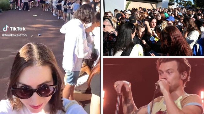 Harry Styles fans have revealed the chaos that occurred ahead of his first show in Perth. Pictures: TikTok and Twitter