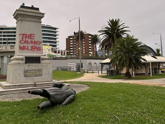 Another Captain Cook statue at Catani Gardens in St Kilda was cut down in January 2024. Picture: Instagram