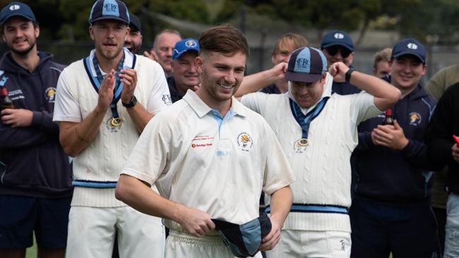 East Doncaster's Kyle Hoath after the club's ECA Dunstan Shield premiership triumph. Picture: Chris Mirabella