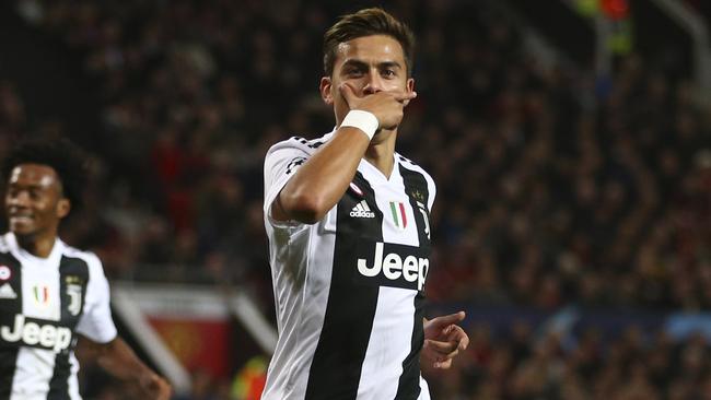 Juventus forward Paulo Dybala celebrates after scoring against Manchester United. Picture: AP