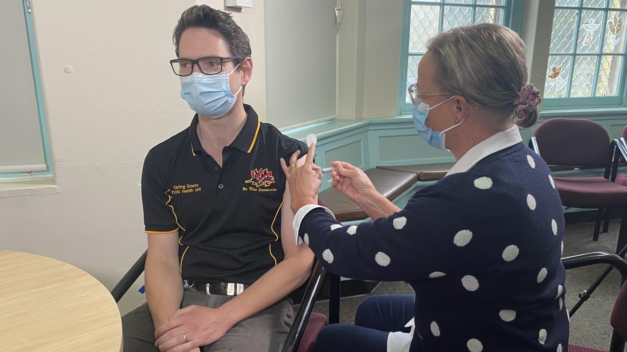 Darling Downs Public Health Unit's Dr Liam Flynn receiving his flu jab.