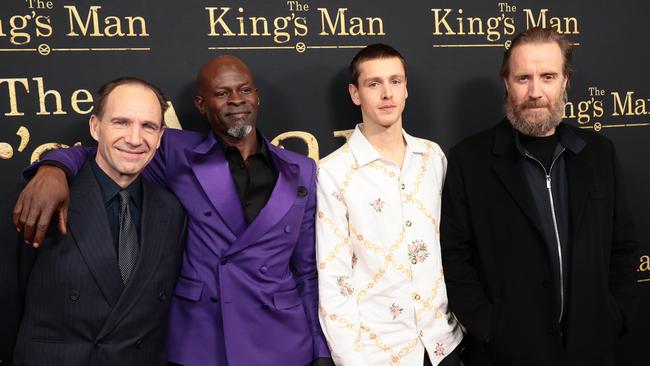 Ralph Fiennes, Djimon Hounsou, Harris Dickinson and Rhys Ifans at the The King's Man New York gala screening at the Museum of Modern Art in New York City Picture: Getty Images