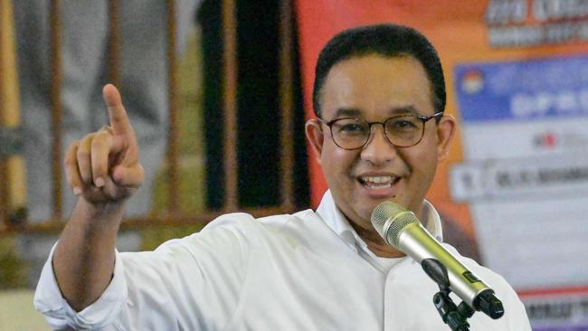 Anies Baswedan campaigns in Jakarta this week. Picture: AFP