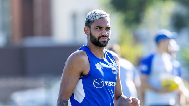 North Melbourne’s Tarryn Thomas was stood down on Wednesday night. Picture: Jake Nowakowski