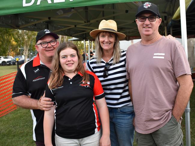 Troy Raffin, Bella Raffin, Leesa Dwan and Glenn Dwan at the AFL Capricornia grand finals, Rockhampton Cricket Grounds, September 10, 2022.