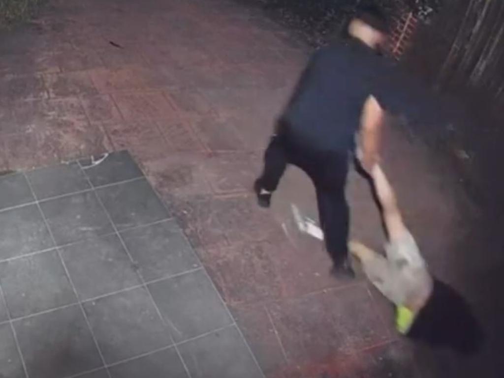 Don Patron drags the would-be thief across his driveway. Picture: Nine