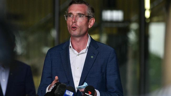 NSW Premier Dominic Perrottet speaks to the media at Nepean Hospital. Picture: Flavio Brancaleone