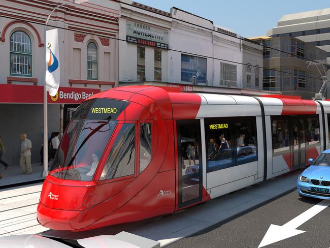 Artist's impression of the light rail in Parramatta CBD. Supplied.