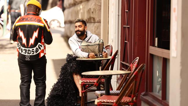 Deni Todorovic at a cafe nearby the St Barnabas Ultimo site of Nadia Bartel’s Henne runway on Day Three of AAFW. They did not enter. Picture: Matrix.