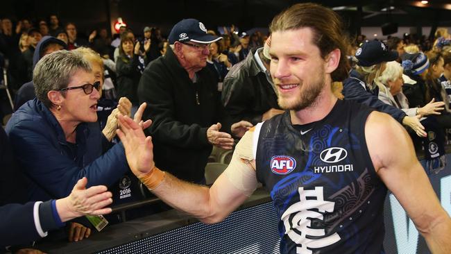 Bryce Gibbs was all smiles after Carlton’s win over Geelong... after a cheeky vomit on Etihad Stadium. AFL Confidential.