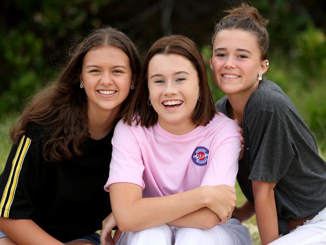 Teenage friends Lily Heath 15, Gaby Caldwell and Ebony Carrero 16. Picture: Nathan Edwards