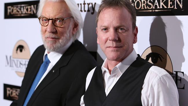 Donald Sutherland with his son Kiefer at the Autry Museum of the American West. Picture: Getty Images.