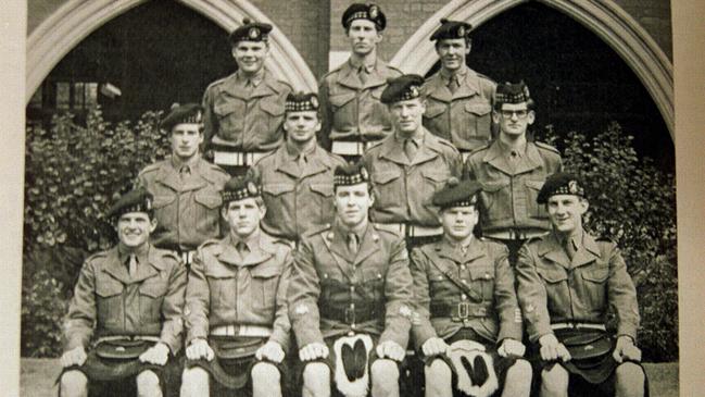 Former Victorian Premier Jeff Kennett (bottom right) as a Scotch College cadet in a class photo in the 1960s.