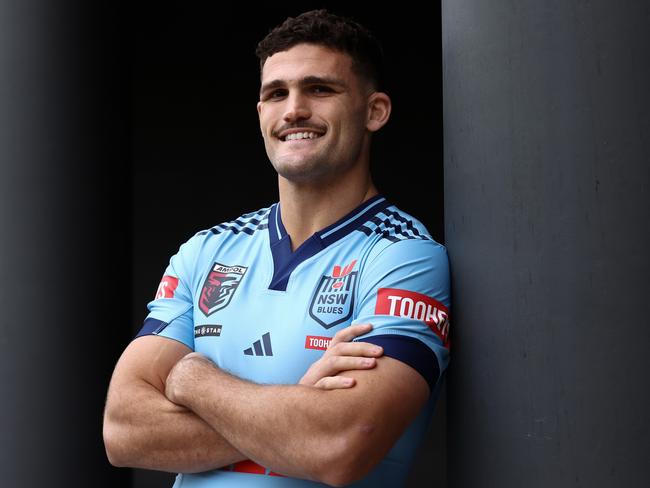 Nathan Cleary said Cairns-born partner Mary Fowler requested a Blues jersey be sent to the UK. Picture: Jason McCawley/Getty Images