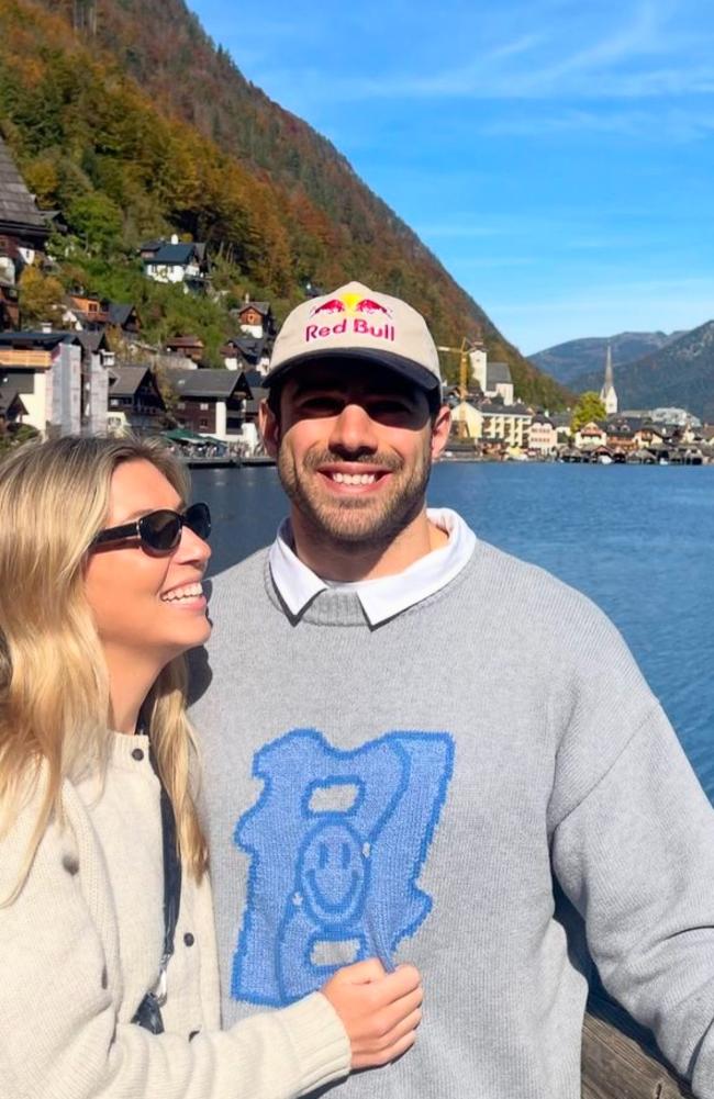 Christian Petracca and his fiancee Bella Beischer in Austria. Picture: Instagram