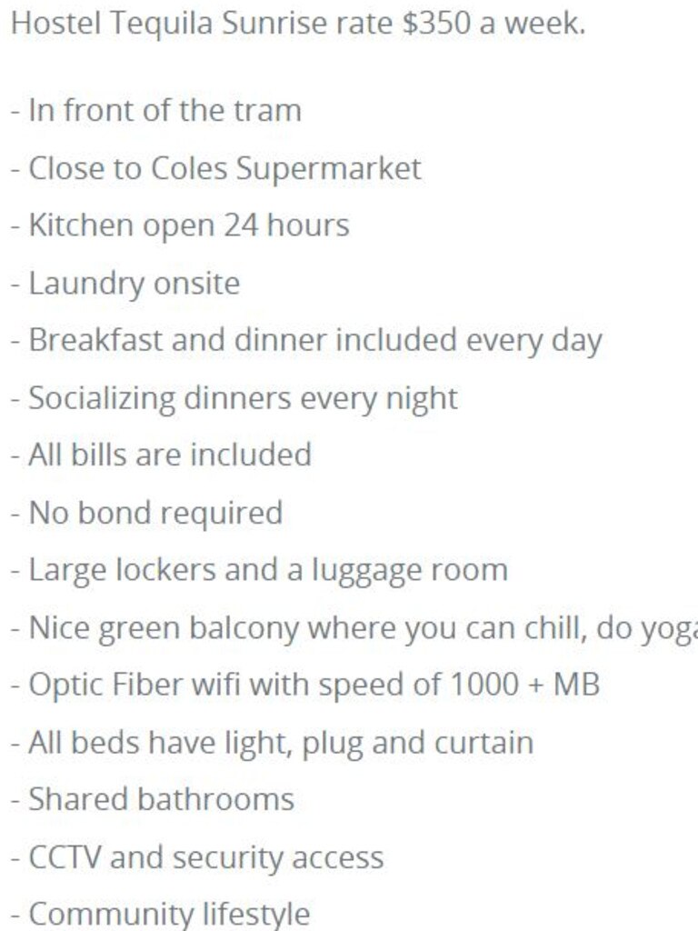 The bed includes breakfast and dinner. Picture: Flatmates.com.au