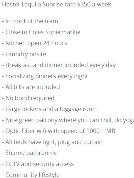 The bed includes breakfast and dinner. Picture: Flatmates.com.au