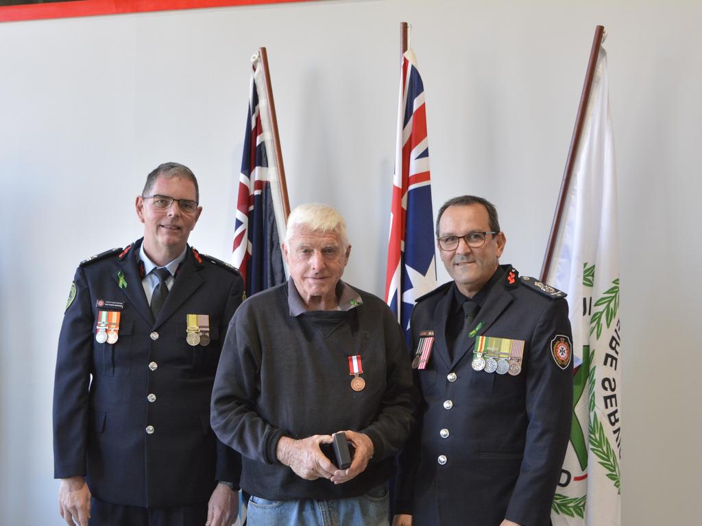 Dalveen Rural Fire Brigade volunteer firefighter Ross McCorquodale was awarded a National Medal and National Medal 1st Clasp during Rural Fire Service Week on Saturday, August 3rd. Photo: Jessica Klein